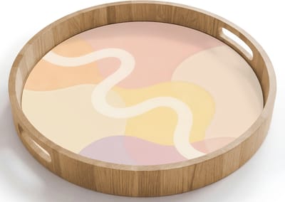 Dienblad rond 40x40 cm - Schootdienblad hout - Golvende vormen - Abstract - pastel - Borrelplank rechthoek - Plateau houten dienbladen