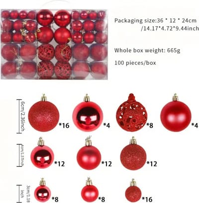 Livano Kerstballen - Kerstversiering - Plastic - Rood - Kerstballenset - 100 stuks
