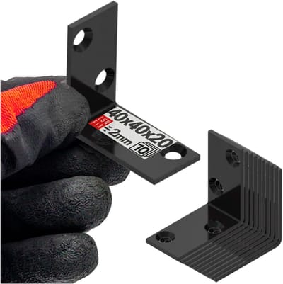Hoekverbinders Set - Bevestigingsbeugels - Houtbouw Meubelbouw - 90 Graden Hoek - 40x40x20x2 mm - Zwart