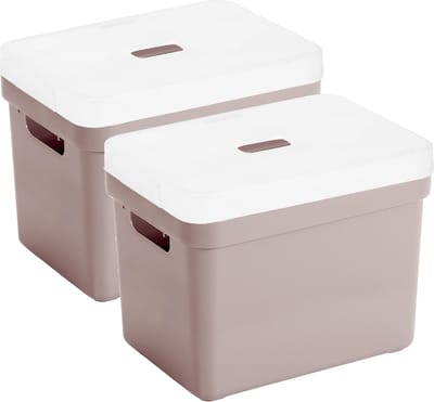 Sunware Opbergboxen met transparante deksel - 2x stuks - kastmanden - roze - 18 liter - kunststof - 35 x 25 x 24 cm - Opbergers