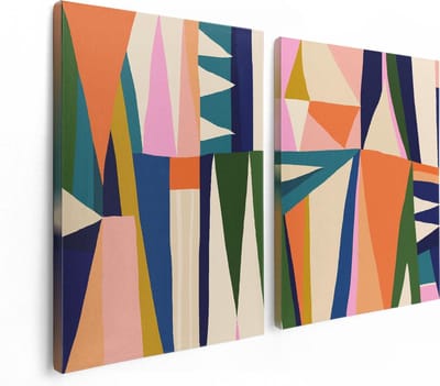Artaza Canvas Schilderij Tweeluik Abstracte Kleurrijke Kunst - Driehoeken - 120x80 - Foto Op Canvas - Canvas Print