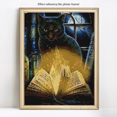 Diamant schilderij dier kat boek licht strass mozaïek diamant borduurwerk 20X30CM black