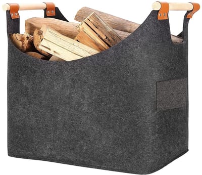 Haardhoutopslag - Houtopberging - Grote-Haardhouttas - Vilten-Tas - Opvouwbare-Houten-Mand - Handvat - Opbergmand - Hout - Brandhout - Speelgoed - 55x42x30 cm