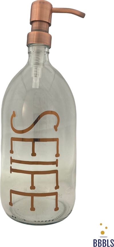 BBBLS® Design Dispenser 4 stuks Giftset "Blanco" | Bruin Glas | 500ml | RVS / Metaal Pomp Goud| Zeeppomp | Zeepdispenser | Zeephouder