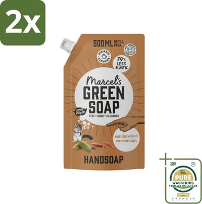 Marcel’s Green Soap – Allesreiniger Navulling – Sandelhout & Kardemom – 500 ml - Voordeelverpakking - 2 stuks - Natuurlijke handzeep - Biologische handzeep