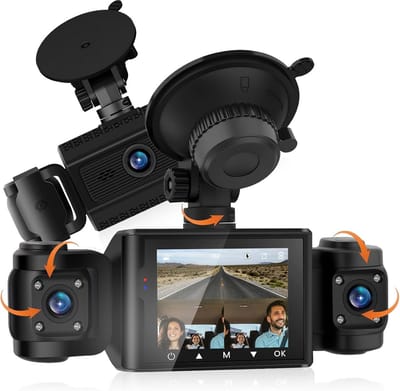 SnelShoppen - Dashcam Auto 3-kanaals met 64 GB kaart - Full HD 1080p mini autocamera met bewegingsdetectie, nachtzicht, parkeerbewaking, draadloos en
