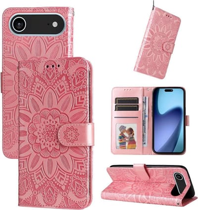 YPCd Bookcase geschikt voor Apple iPhone Air - Bloemen Design - Portemonnee / Wallet Hoesje - Roze