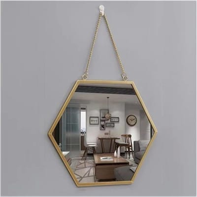 Zeshoekige Spiegel - Wandspiegel Decoratie - Make-up Aanbrengen - Met Ketting - Verschillende Maten - Goudkleurig