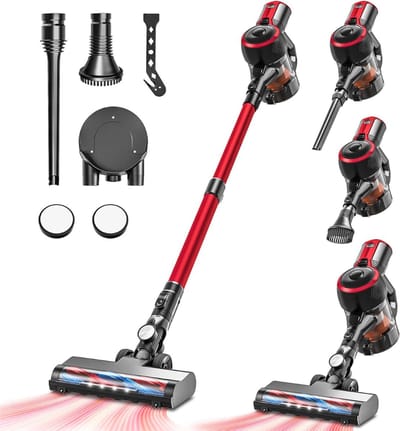 MKSS® Stofzuiger Zonder Zak - Steelstofzuiger Draadloos - Steelstofzuigers - Stofzuigers - Vacuum Cleaner - Rood en Zwart