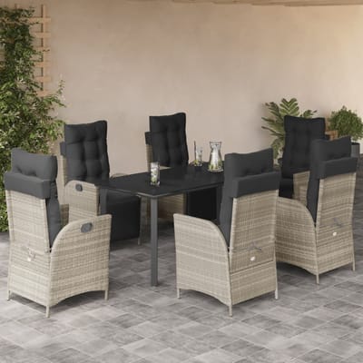 vidaXL - 7-delige - Tuinset - met - kussens - poly - rattan - grijs