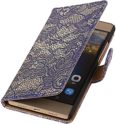 Lace Bookstyle Wallet Case Hoesjes Geschikt voor Huawei Ascend G6 4G Blauw