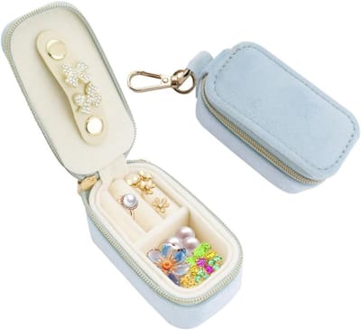 SnelShoppen - Luxe Reizende Sieradenbox Velvet Jewerly Organizer met Rits Voor Nekkettes, Oorbellen, Ringen - Compact, Duurzaam, Blauw