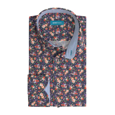 District Indigo Overhemd Print Navy   40