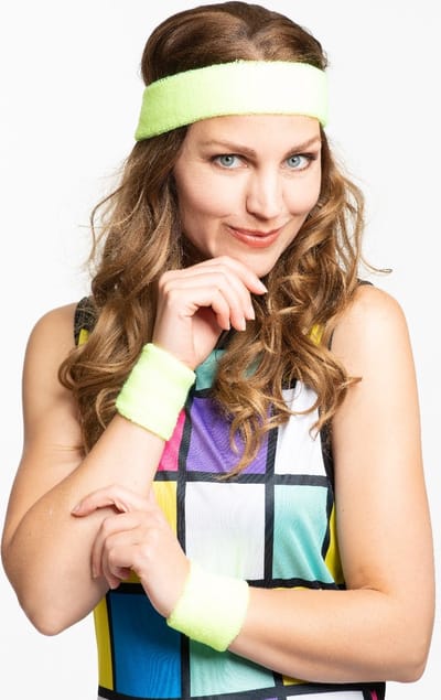 Partychimp Voordeelverpakking 6 pack Set Hoofdband Polsbandjes voor bij Carnavalskleding Dames Carnaval Accessoires Foute Party - Neon Geel – Polyester – 6 pack