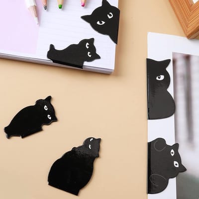Set van 6 Magnetische Boekenleggers met Zwarte Kat Ontwerpen, Lichtgewicht en Sterke Grip, Perfecte Cadeaus voor Boekenliefhebbers en Kattenfans