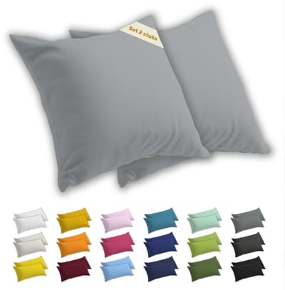 Lavea® Kussenslopen 40x40 cm Set van 2 – Kussenhoezen van 100% Zachte en Ademende Jersey Katoen met YKK Ritssluiting – Zilver