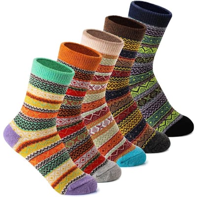 5 Paires de Chaussettes en Laine de Noël pour Femmes Hommes Vintage Hiver Chaudes Épaisses Confortables Chaussettes Tricotées Décontractées Douces Chaussettes de Sport beige