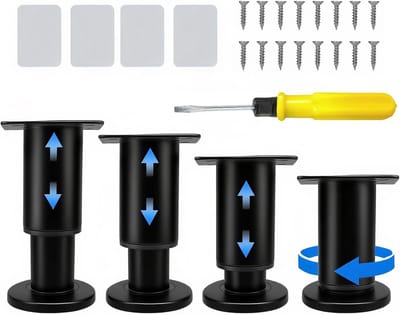 Verstelbare Meubelpoten Zwart (4 stuks) - Hoogte 8-12 cm - Voor Kast, Bank, Bed en Tafel