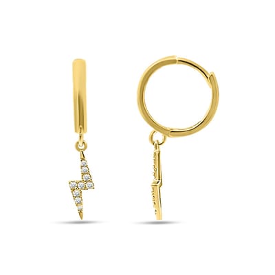 New Bling 9NBSAM-G230336 Gouden Oorringen met Zirkonia - Bliksem - 12x2mm - 25mm Totale Lengte - 14 Karaat- Goud
