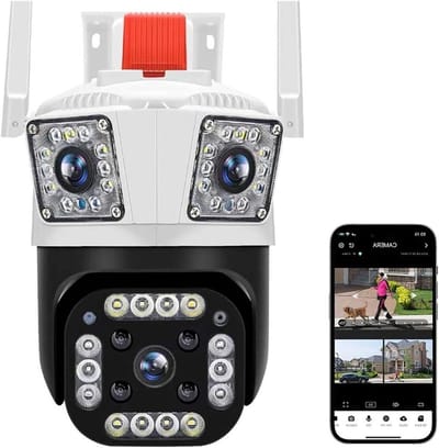 Beveiligingscamera Buiten - PTZ Camera - Huis Beveiligen - Drie Lenzen - 6K Resolutie - Wit