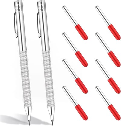 Tekennaalden Set van 10 Stuks, Graveren en Markeren van Glas, Keramiek en Metaal met Tungsten Carbide Pen, Inclusief 2 Scheurnaalden en 8 Extra Marker Dots