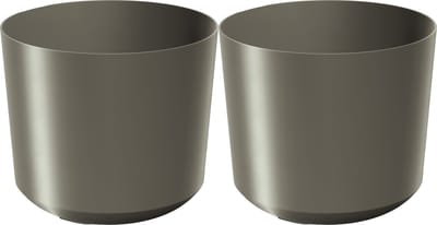 Prosperplast Plantenpot/bloempot Babylon - 2x - kunststof - buiten/binnen - titanium grijs - D12 x H12 cm