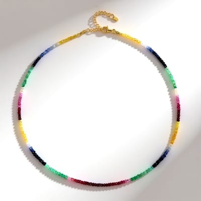 Cavill - Elegante 925 Sterlingzilver Ketting - Braziliaanse Smaragden 31,762 ct, Robijnen & Gele Saffieren - Kleurrijke Edelstenen