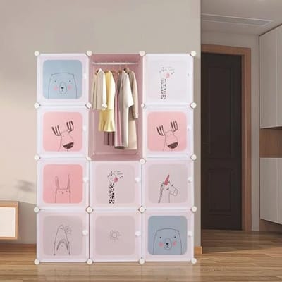 Modulaire kunststof kledingkast voor kinderkamer - Organizer voor kinderkleding (roze, 110 x 145 x 37 cm)