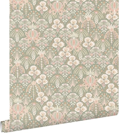 ESTAhome behang vintage bloemen in art nouveau stijl licht vergrijsd groen - 50 x 900 cm - 130969