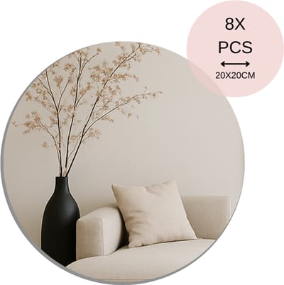 MISOU Plakspiegel - 8 stuks - 20x20cm - Deurspiegel Hangend - Zelfklevende spiegel - Wandspiegel - Rond - Wanddecoratie - Miroir Mural - FLORA