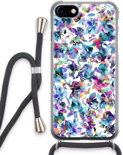 Case Company® - Hoesje met koord geschikt voor iPhone SE 2020 hoesje met Koord - Hibiscus Flowers - Telefoonhoesje met Zwart Koord - Bescherming aan alle Kanten en Over de Schermrand