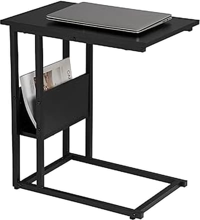 Bijzettafel - Salontafel Metaal met Hout - Nachtkastje - Bedtafel – Laptoptafel - Frame Van Metaal - Koffietafel - 55x36x59.5cm- zwart