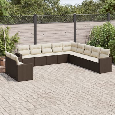 vidaXL - 11-delige - Loungeset - met - kussens - poly - rattan - bruin