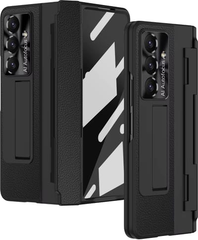 Super stevige Luxe Leren Hoes – Geschikt voor Samsung Galaxy Z Fold 7 – Schokbestendig met Screenprotector, Scharnierbescherming & Standaard
