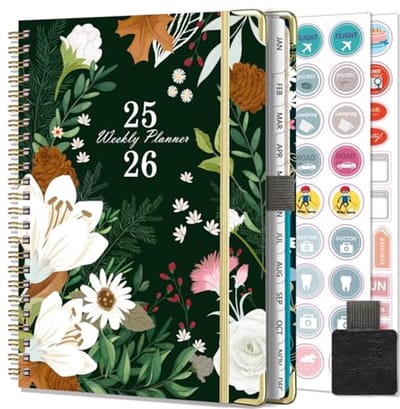 Spiralige Week Planner 2025-2026 - A5 School Agenda met Planning Stickers en Pennenas