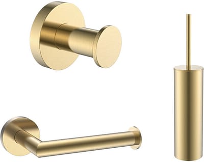 Toilet Accessoires Set Goud Geborsteld met Toiletborstel, WC Rolhouder en Haak