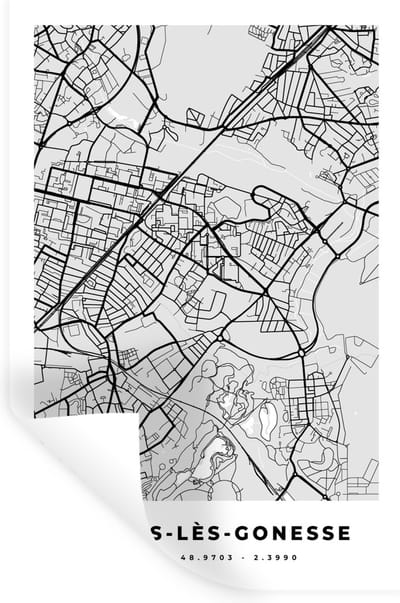 Muurstickers - Sticker Folie - Garges-Lès-Gonesse - Plattegrond - Frankrijk - Kaart - Stadskaart - 20x30 cm - Plakfolie - Muurstickers Kinderkamer - Zelfklevend Behang - Zelfklevend behangpapier - Stickerfolie