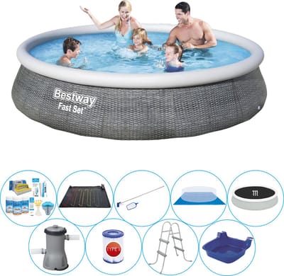 Fast Set Rattan Rond 396x84 cm - Deluxe Zwembad Pakket