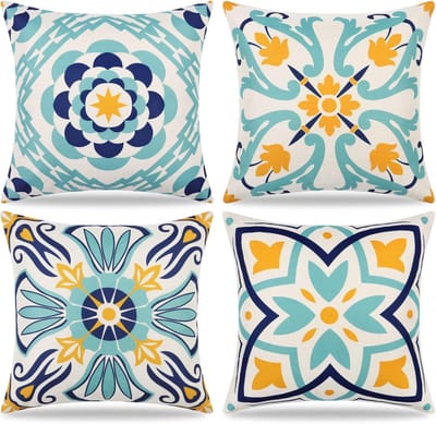 Famanu – Waterdichte kussenslopen voor buiten - 45 x 45 cm - set van 4 kussenslopen met bloemenprint - boho - boerderij - decoratieve kussenslopen voor terras - bank - balkon - tuin
