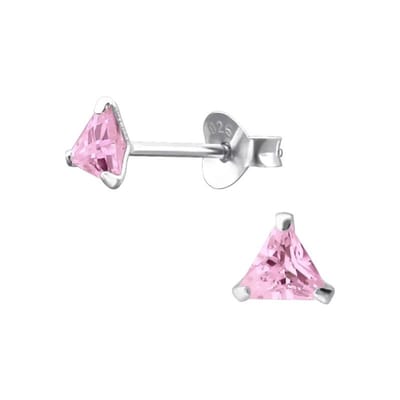 Aramat Jewels | Oorbellen | Zilveren Kristal Oorbellen - Driehoekvormige Pracht | 4mm / Roze | |4mm | Zilver | Kinderen, Volwassenen | Verkleurd niet
