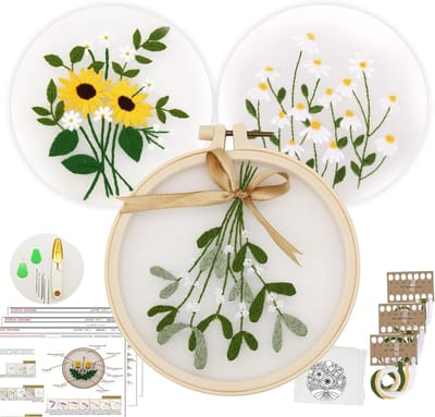 Complete Borduurset voor Beginners - 3-delige Plant Borduurset met Borduurramen, Kleurtools en kruissteekkit voor Creatieve DIY Naaiprojecten