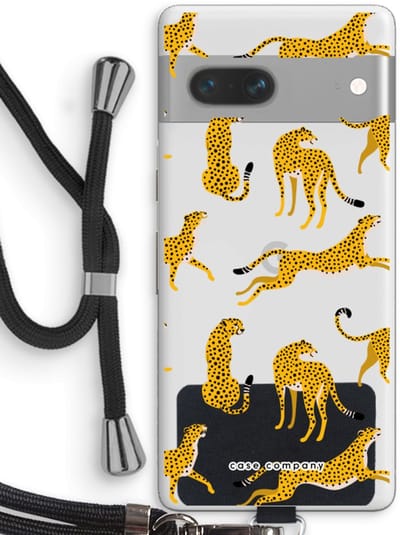 Case Company® - Hoesje met koord geschikt voor Google Pixel 7 hoesje met Koord - Luipaard - Telefoonhoesje met Zwart Koord - Bescherming aan alle Kanten en Over de Schermrand