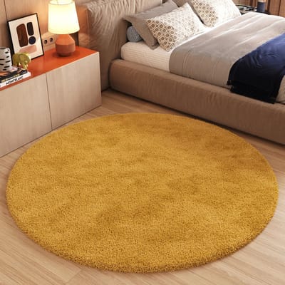 Tapiso Essence Vloerkleed Geel Hoogpolig Shaggy Woonkamer Tapijt Maat- 200x200