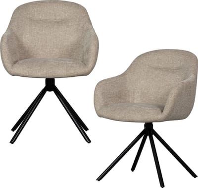 WOOOD Grant-Jaki Eetkamerstoelen - Chenille - Zand - Set van 2