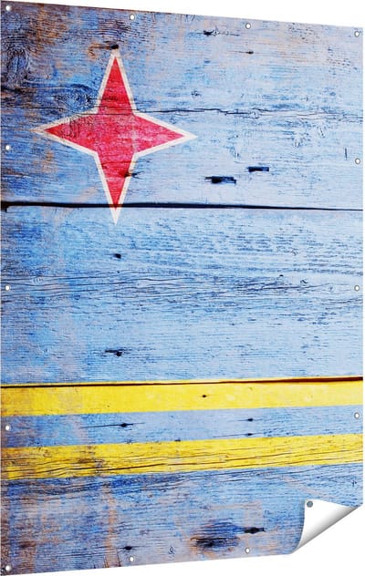 Gards Tuinposter Aruba Vlag op Hout - 120x160 cm - Tuindoek - Tuindecoratie - Wanddecoratie buiten - Tuinschilderij
