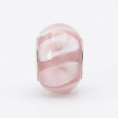 Quiges - Glazen - Kraal - Bedels - Roze - met - witte - streepjes - Bead Past op alle bekende merken - armband