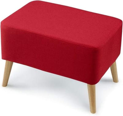 Hocker Vierkant Hout - Voetenbank Stof - Ontspannen Zitten - Afneembare Linnen Hoes - 65 x 45 x 45 cm