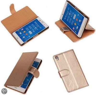 PU Leder Goud Hoesje Sony Xperia Z3 Book/Wallet Case/Cover