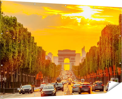 Gards Tuinposter Arc de Triomphe bij de Autoweg - 180x120 cm - Tuindoek - Tuindecoratie - Wanddecoratie buiten - Tuinschilderij