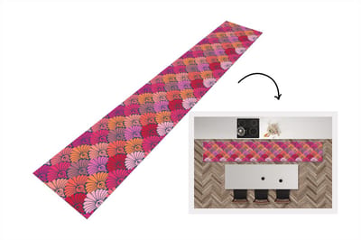 Keukenloper 300x50 cm - Keukenmat vinyl Patronen - Art Deco - Roze - Bloemen - Keukenmatten loper - Keuken vloerkleed tapijt
